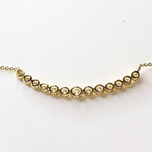 14K Yellow Gold Necklace with 1/2 Carat Lab Grown Diamond in Curved Bar Design - Picture 15 of 16